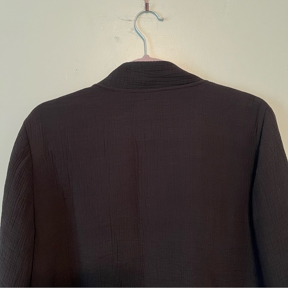 Eileen Fisher Jacket Black Long Open Front Crinkle Texture Silk Blend Sz M EUC - Picture 8 of 10